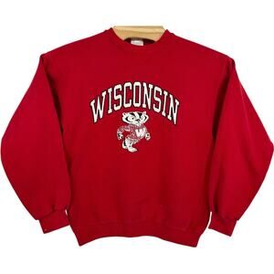Vintage 90s Men's Red Wisconsin Badgers Bucky Football Crewneck Sweatshirt Sz M